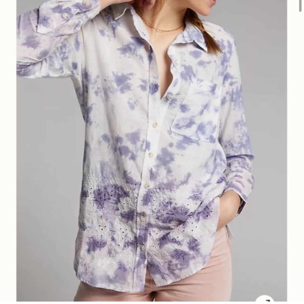 Anthropologie Pilcro Embroidered Cate Classic Buttondown XS New With Tags